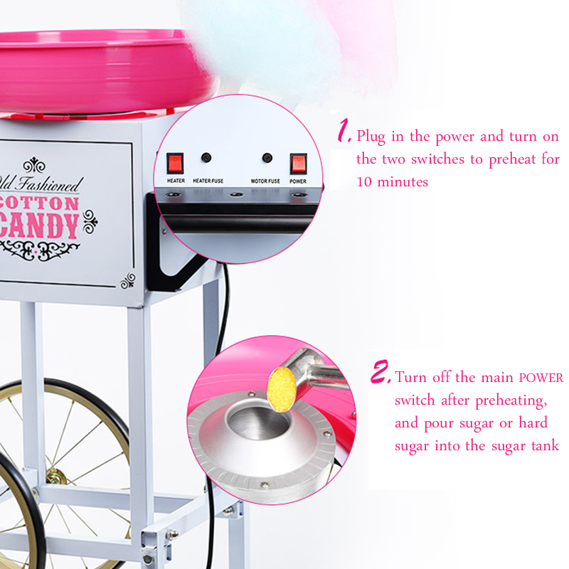Commercial Cotton Candy Machine Cart - Suikerspin Machine Krachtige Commerciële Fancy Elektrische