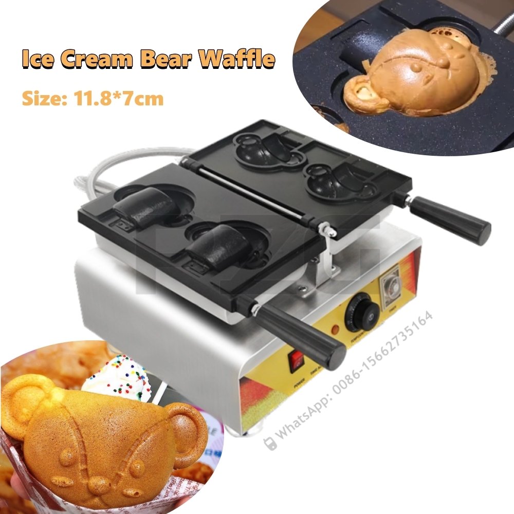 Commercial Waffle Cone Maker Ice Cream - 2 stuks Teddybeer-vormige mini wafelcake maker