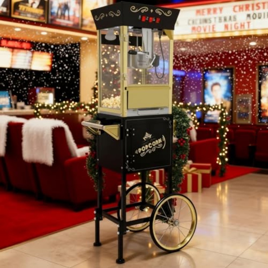 Popcorn Machine Cart Vintage Style - Popcornmachine met kar, popcornmaker met 12